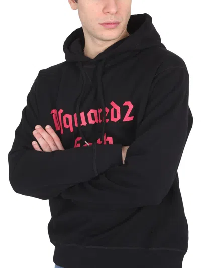 Dsquared2 Fleeced Cotton Gothsurfer Hoodie In Black
