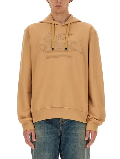 Etro Sweatshirt With Pegasus Embroidery In Orange