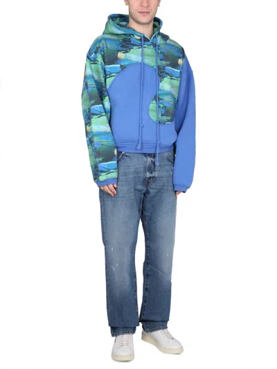 Erl Hooded Sweatshirt Abstract Print In Blue