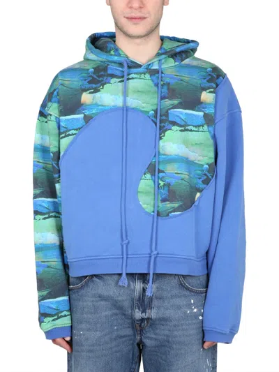 Erl Hooded Sweatshirt Abstract Print In Blue