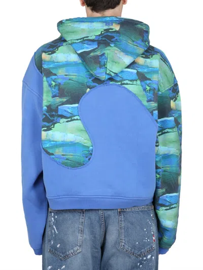 Erl Hooded Sweatshirt Abstract Print In Blue