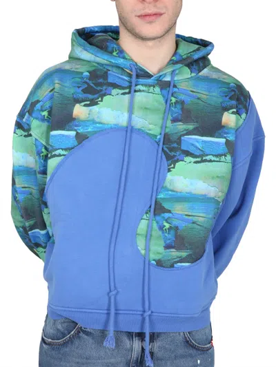 Erl Hooded Sweatshirt Abstract Print In Blue