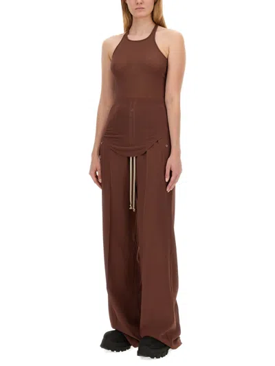 Rick Owens Ribbed Racerback Tank Top In Brown
