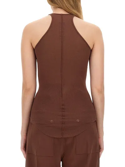 Rick Owens Ribbed Racerback Tank Top In Brown