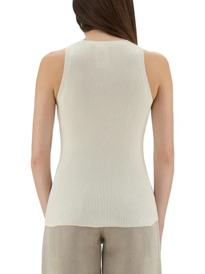 Fendi Fitted Ribbed Cotton Tank Top In White