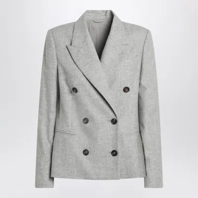 Brunello Cucinelli Wool Jacket Double Breasted Structure Shoulders In Gray