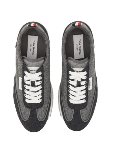 Thom Browne Flannel Sneakers With Iconic Tricolor Detail In Gray