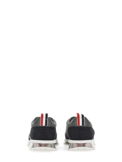 Thom Browne Flannel Sneakers With Iconic Tricolor Detail In Gray