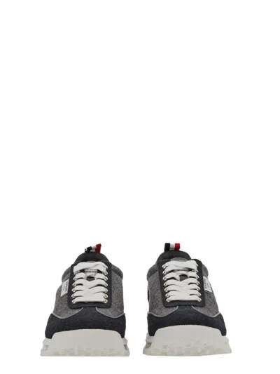 Thom Browne Flannel Sneakers With Iconic Tricolor Detail In Gray