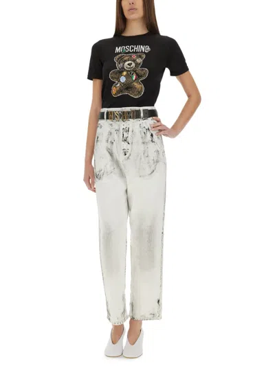 Moschino Graphic Bear Print Crew Neck T-shirt In Black