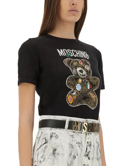 Moschino Graphic Bear Print Crew Neck T-shirt In Black