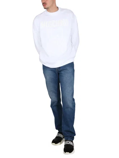 Moschino Ribbed Crew Neck Sweater In White