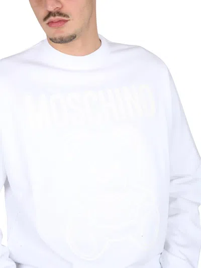 Moschino Ribbed Crew Neck Sweater In White