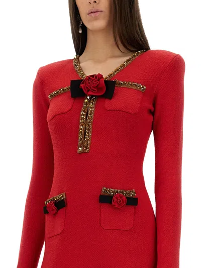 Self-portrait Textured-knit Mini Dress In Red