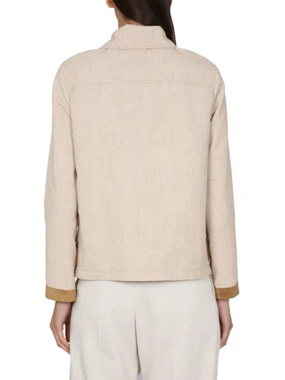 Fay Collar Trimmed Jacket Featuring Pockets In Neutral