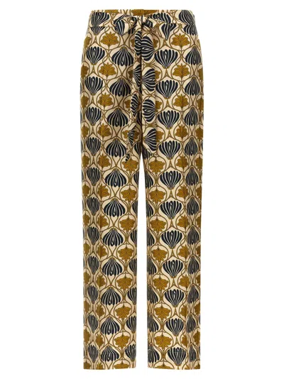 Max Mara Silk Printed Wide-leg Trousers In Yellow