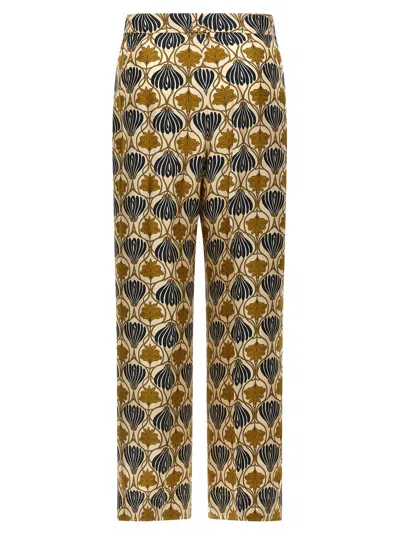 Max Mara Silk Printed Wide-leg Trousers In Yellow