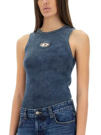 Diesel M-anchor-a-sl Ribbed Cotton Tank Top In Blue