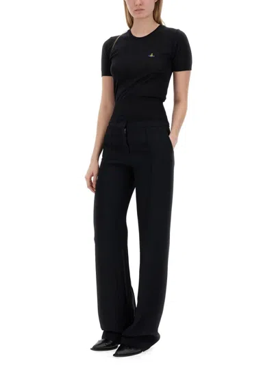 Vivienne Westwood Orb Embroidered Short-sleeved Knit Top In Black