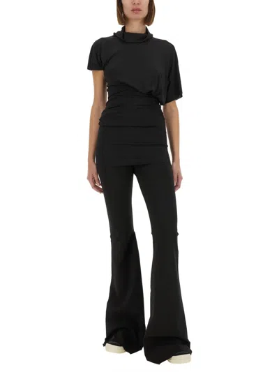 Rick Owens Asymmetric Draped Waist High Neckline Short Sleeves In Black
