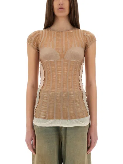 Diesel Contoured Knitwear Top With Modern Aesthetic In Brown