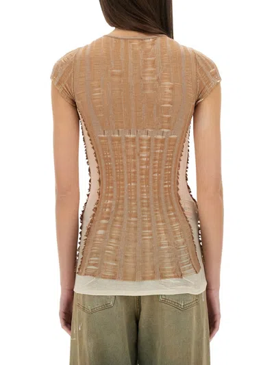Diesel Contoured Knitwear Top With Modern Aesthetic In Brown