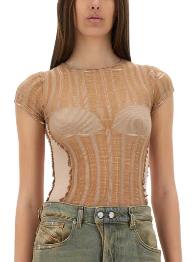 Diesel Contoured Knitwear Top With Modern Aesthetic In Brown