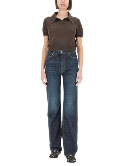Khaite Morgane Wool-blend Polo Sweater In Brown
