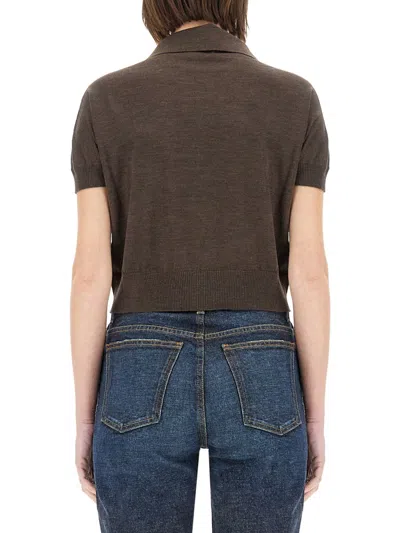 Khaite Morgane Wool-blend Polo Sweater In Brown