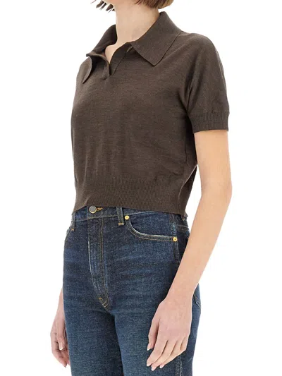 Khaite Morgane Wool-blend Polo Sweater In Brown