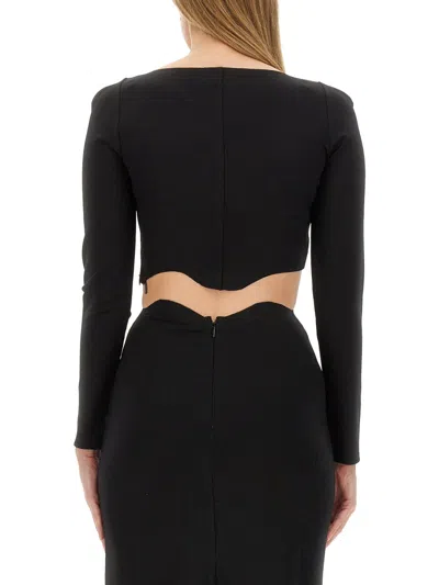 Staud Logo Jersey Crop Top With Dart Detailing In Black