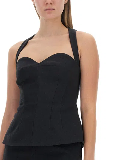 Philosophy Di Lorenzo Serafini Polyester Top With Sweetheart Neckline And Peplum Hem In Black