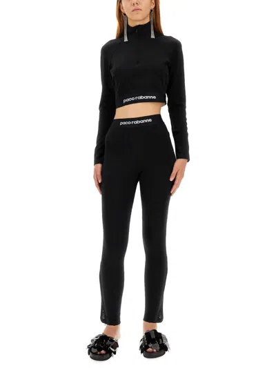 Rabanne Logo-underband Half-zip Crop Top In Black
