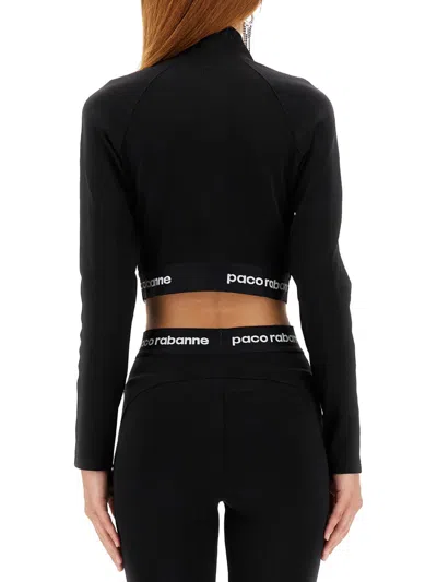 Rabanne Logo-underband Half-zip Crop Top In Black