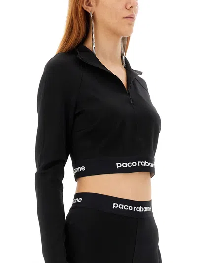 Rabanne Logo-underband Half-zip Crop Top In Black