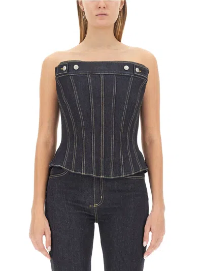 Alexander Mcqueen Alexander Mc Queen Denim Cold Wash Corset Top In Blue