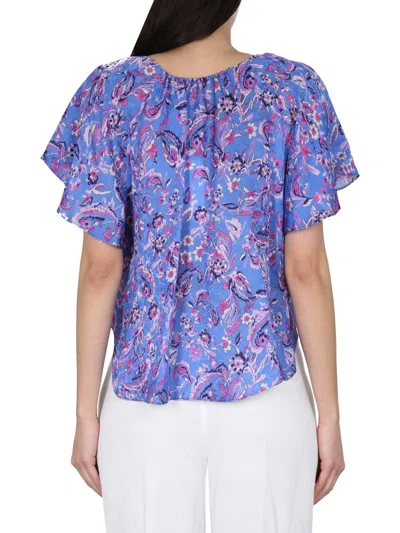Isabel Marant Floral Keyhole Ruffled Sleeve Top In Multi