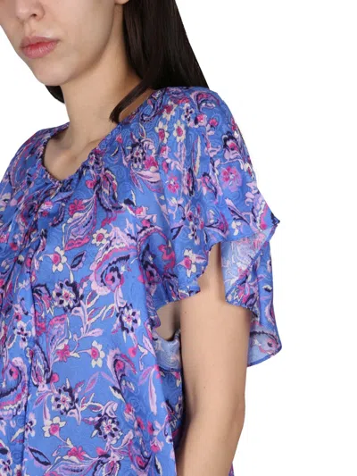 Isabel Marant Floral Keyhole Ruffled Sleeve Top In Multi