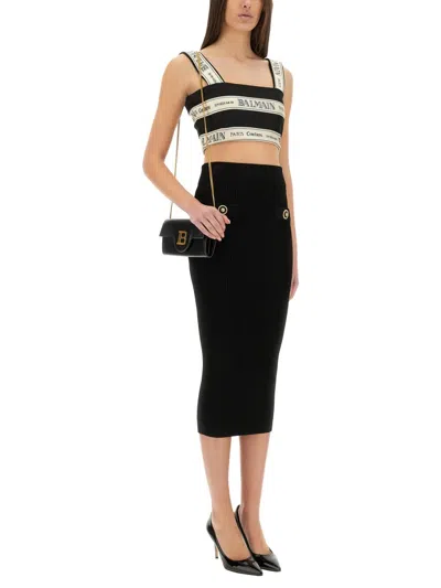 Balmain Striped Jacquard Crop Top In Multi
