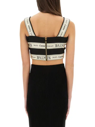 Balmain Striped Jacquard Crop Top In Multi