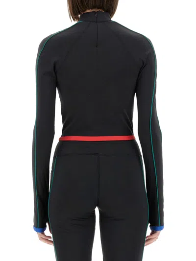 Casablanca Stripe Long-sleeve Cropped Activewear Top In Black