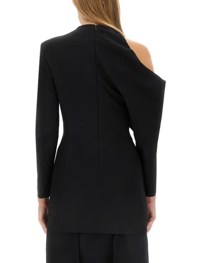 Khaite Tristan Draped Cold-shoulder Long-sleeve Top In Black