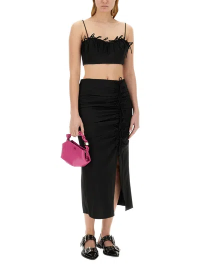 Ganni Bow-detailed Crepe Bra Top In Black