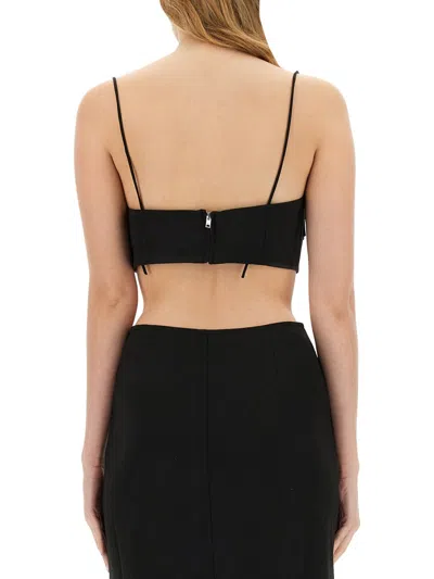 Ganni Bow-detailed Crepe Bra Top In Black
