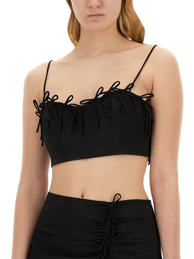Ganni Bow-detailed Crepe Bra Top In Black