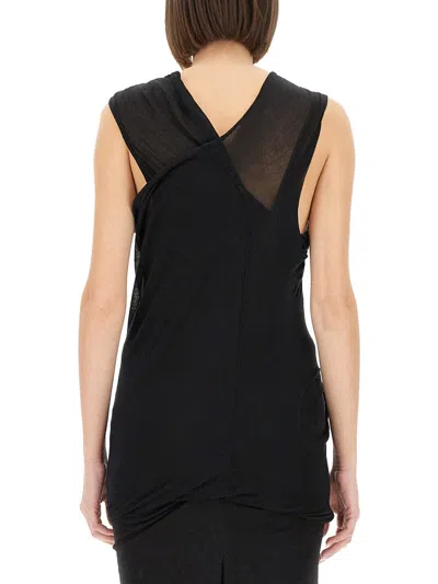 Rick Owens Crossover V-necked Sheer Sleeveless Top In Black