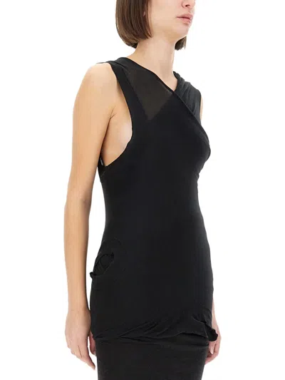 Rick Owens Crossover V-necked Sheer Sleeveless Top In Black
