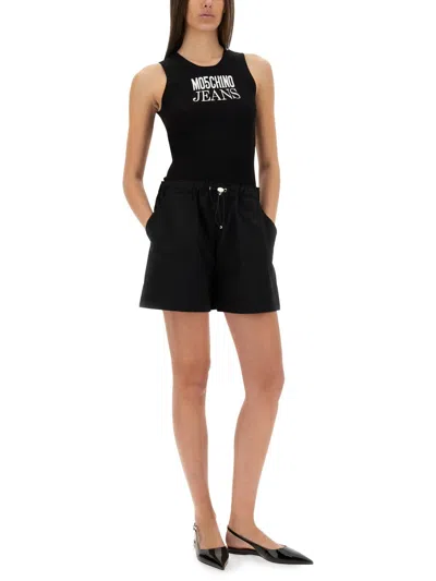 Moschino Slim-fit Sleeveless Top With Bold Logo In Black