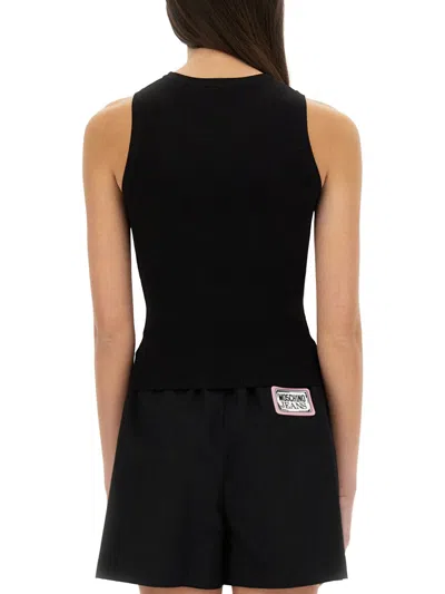 Moschino Slim-fit Sleeveless Top With Bold Logo In Black