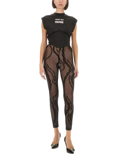 Versace Jeans Couture Slim-fit Top With Contrasting Logo Detail In Multi